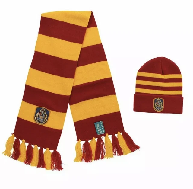 Harry Potter HOGWARTS KNIT HAT SCARF SET Red Yellow Gryffindor Hermione LICENSED