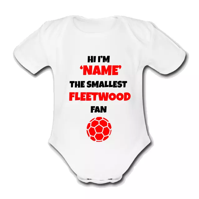 FLEETWOOD Babygrow Baby vest grow gift custom FOOTBALL Personalised TOWN