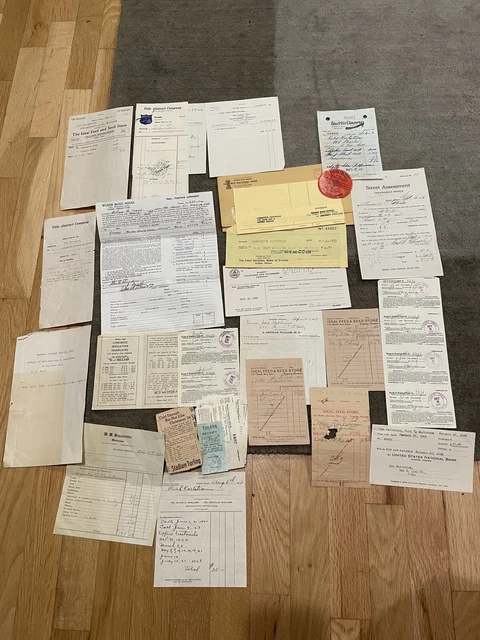 Early 1900’s Vintage Antique Ephemera Lot Receipts, Letters Certificates, Docs