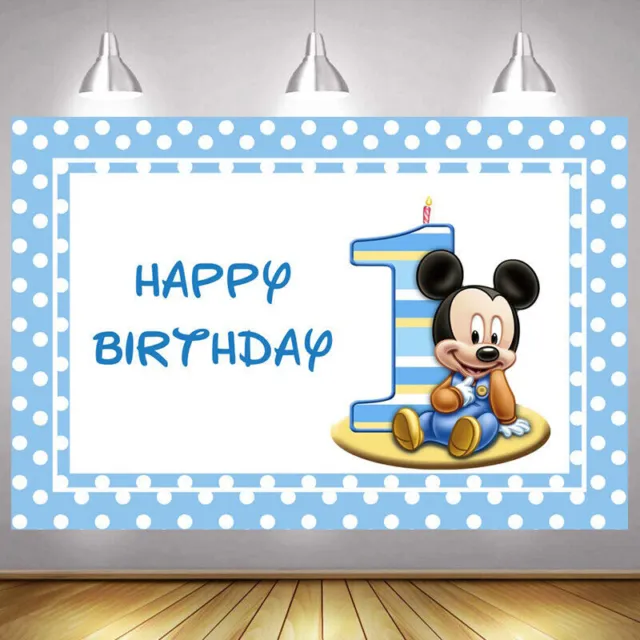 Mickey Mouse 1st Backdrop Happy Birthday Baby Shower Photo Background Banner
