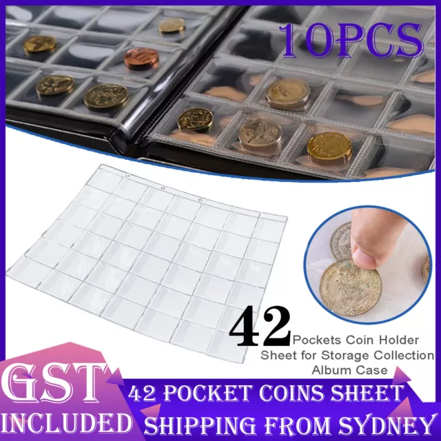 10x 42 Pocket Coin Holder Sheet Storage Page Collection Album Folder Book Sleeve