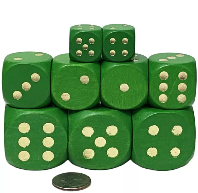 LOT 9 LARGE Green Wooden Dice 3x1-1/2