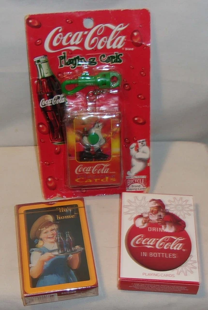 Coca-Cola Playing Card Lot - New Mini Deck, Santa Claus & Girl, Coke Bottles