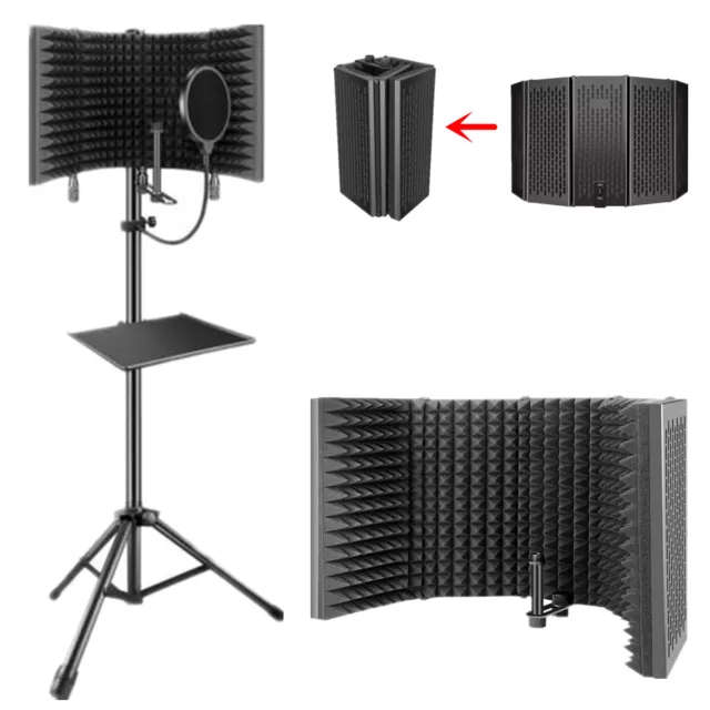 5 Panel Microphone Isolation Shield Vocal Booth for Recording Sound Tripod Stand