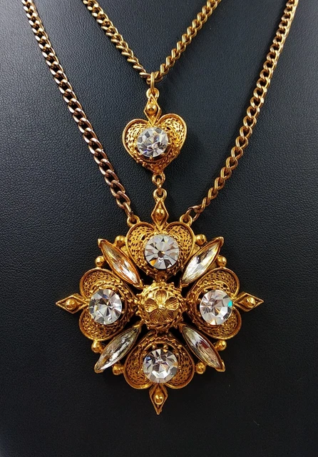 Collier Ancien En Pâte De Verre Art Déco - Longueur 51-55cm, Couleur Bordeaux, Laiton