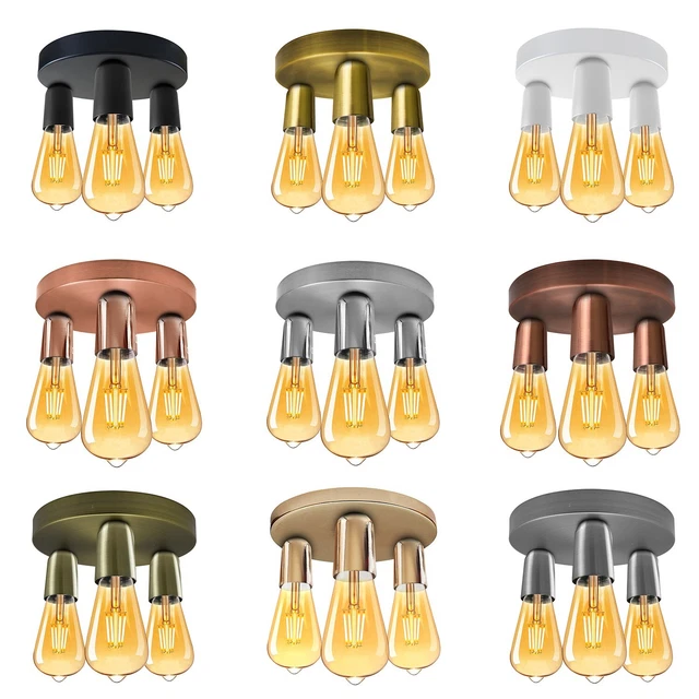 Industrial 3 Way Ceiling Light Fitting Semi Flush Lamp Lounge Home Retro Lights