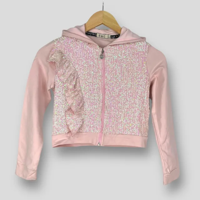 EMC Girls Sequin Full Zip Pink Hoodie SIZE 8 YEARS small imperfections
