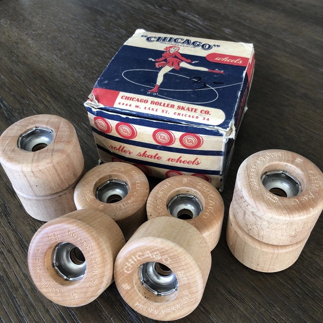 NOS VTG CHICAGO Roller Skate Co Replacement 8 Wheels Wood 78R In Box