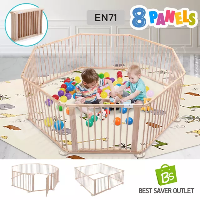 Kidbot Wooden Baby Playpen Kids Activity Centre Foldable Fence Outdoor Playard
