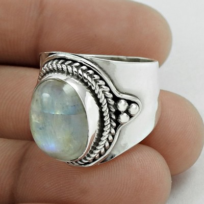 Argent Sterling Bijoux Forme Ovale Arc-en-Ciel Lune Bohémien Pendentif A46 