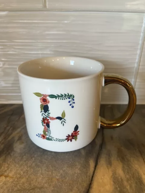 Letter E Elegant Gold Coffee Tea Mug Cup 2