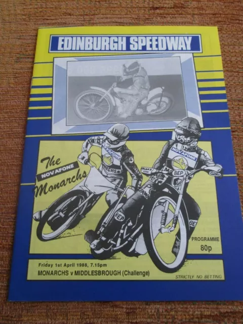 Speedway Programme - Edinburgh v Middlesbrough 1/4/1988