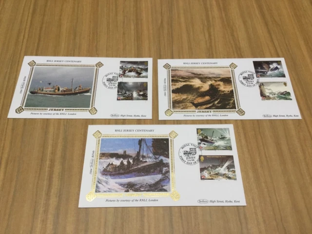 Three  jersey 1984 Benham Silk first day covers- RNLI jersey centenary