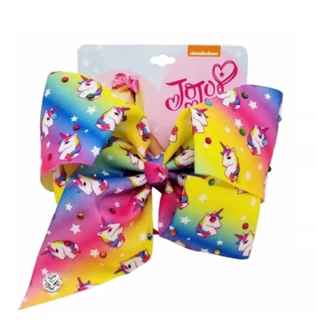 JOJO SIWA Signature Rainbow Unicorn with Rhinestones Hair Bow Cheer NWT Summer