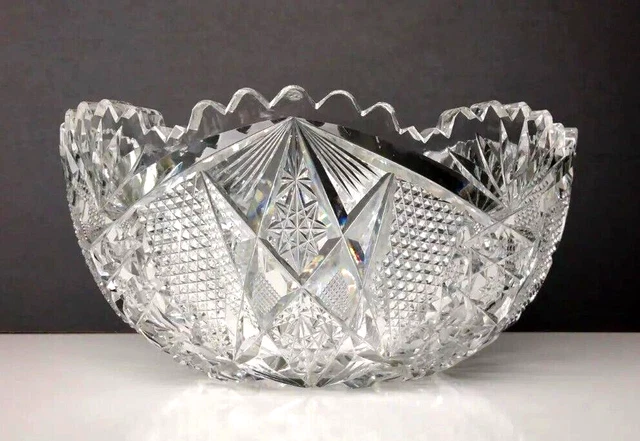 Fine Antique Abp American Brilliant Period Cut Glass 8" Bowl