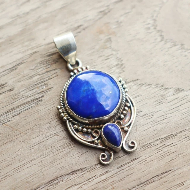 Lapis Lazuli Gemstone Pendant 925 Sterling Silver Handmade Beautiful Pendant U07