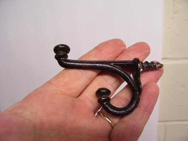 Set of 4 Antique Cast Iron Double Acorn Tip Coat Hat Hook Screw Back 2