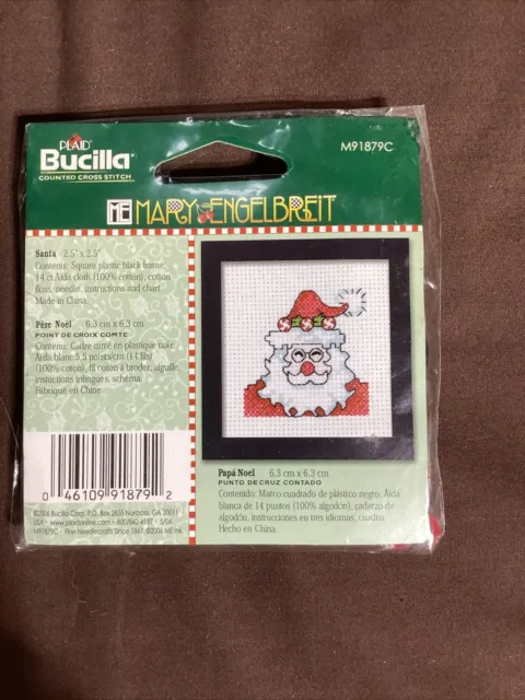 Mary Engelbreit SANTA Counted Cross Stitch Kit 2.5” with Frame by Bucilla/Plaid
