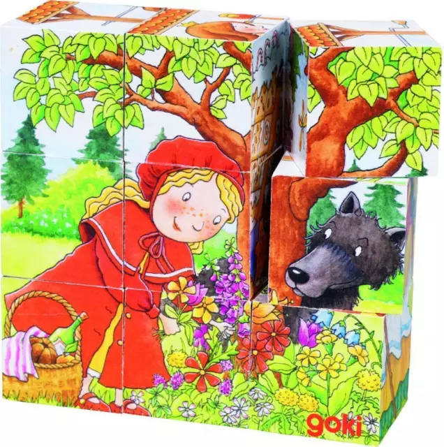 Würfelpuzzle Märchen 10,5 x 10,5 x 3,5 cm, Holz, 9 Würfel, per Stück Spiel Goki
