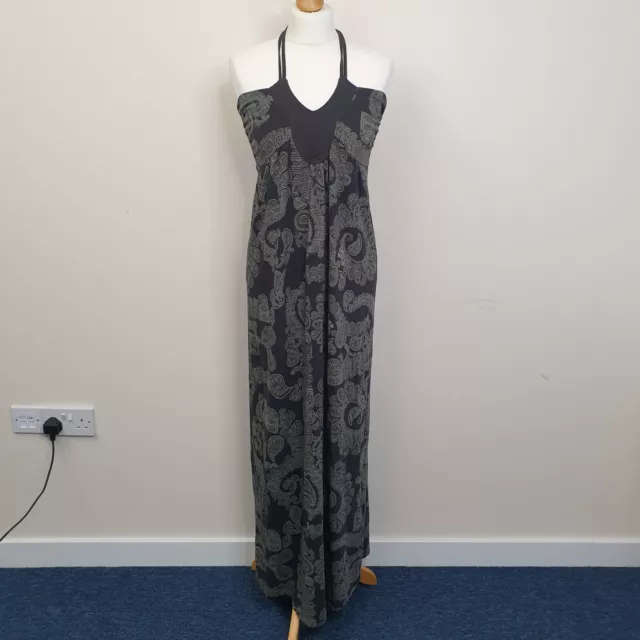 Roxy Maxi Dress Women's Large Black Halter Paisley Pattern Cotton Blend