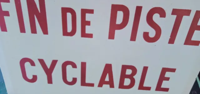 Genuine Vintage French Enamel Sign Fin de Piste Cyclable ( end of Bike path)  2