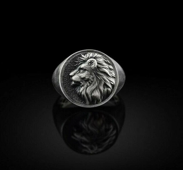 Amazing African Lion King Animal Head Special Handmade Men's Ring In 925 Silver