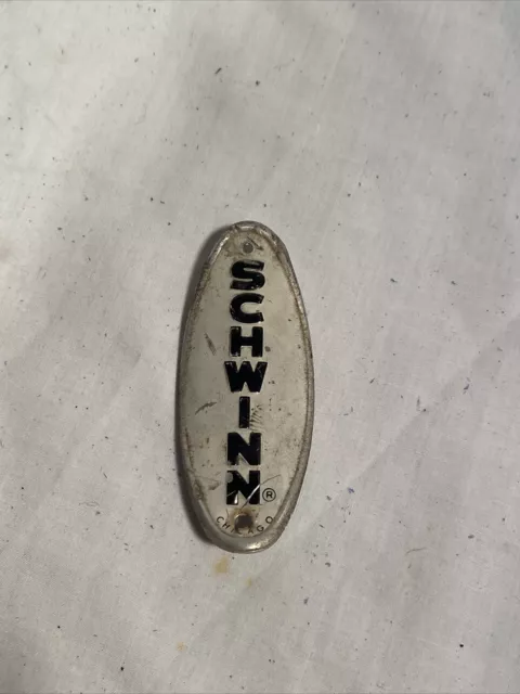 Vintage SCHWINN Bicycle Head Badge  WHITE & BLACK