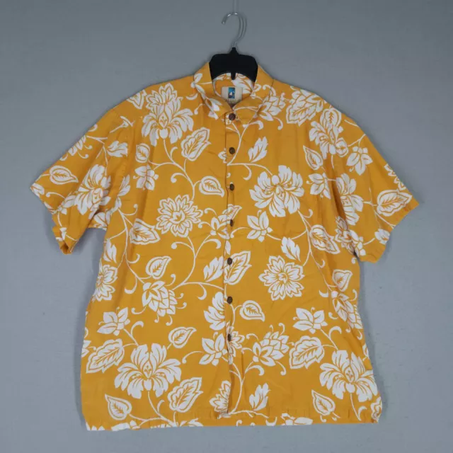 Kahala Shirt Mens Extra Large Yellow Floral Rayon Linen Blend Button Up Hawaiian