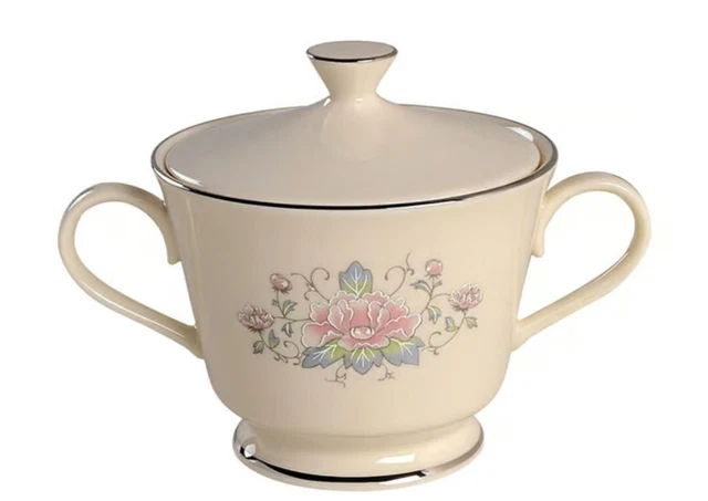 Lenox Bone China CHARLESTON Sugar Bowl & Lid Platinum Trim Vintage MINT