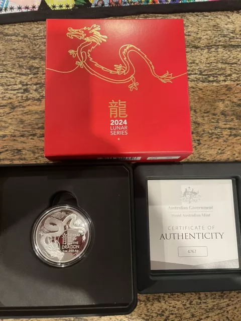 2024 $5 Lunar Year Of The Dragon 1 oz Fine Silver Proof Domed Coin Limited 7500