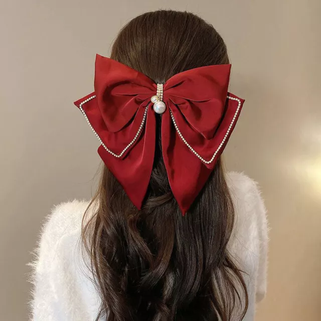 Trendy Sweet Large Bow Pearl Rhinestone Hairpins Elegant Luxury Hair Accessories