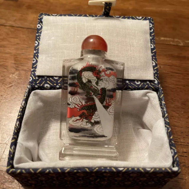 reverse painted chinese snuff bottle/ Dragon Motif