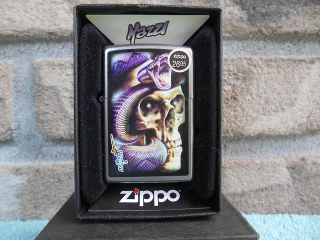 Zippo Lighter 2015 Chrome Mazzi Skull With Snake. New With Box & Seal #205
