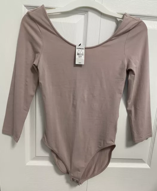Nwt Express One Eleven Light Pink Scoop Neck Bodysuit, Xsmall, 3/4 Sleeve