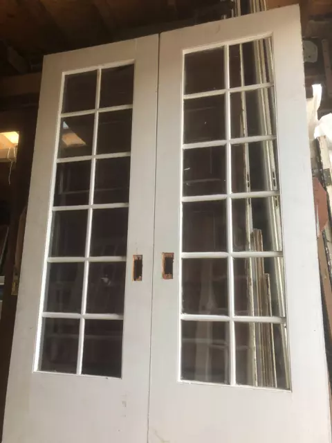 Pair of 12-Pane Antique 30x90” Pocket/French Doors / 1.75" thick / Heavy 2