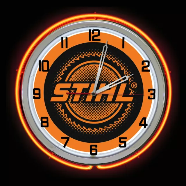 19" STIHL Chainsaw Orange Double Neon Wall Clock Man Cave