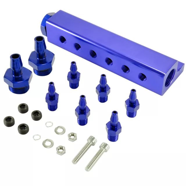Unterdruck Verteiler Set Universal CNC Aluminium Ladedruck Vakuum Anschluss Blau 2