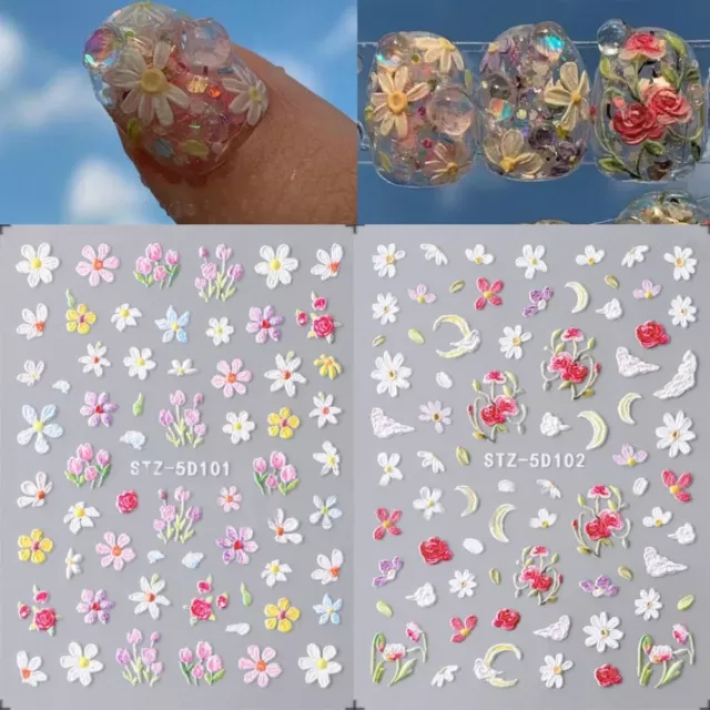 Colorful Flower Adhesive Decals 5D Petals Nail Art Decor  Nail DIY