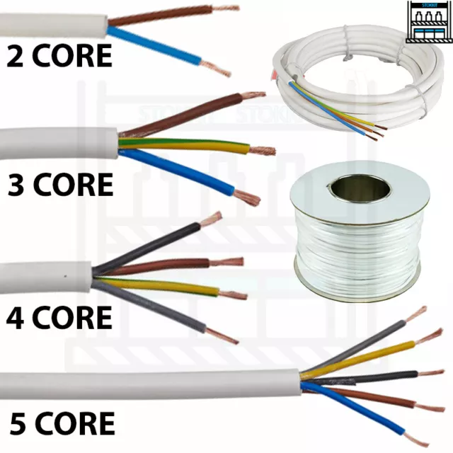 Weiß 2,3,4 5-Kern Flex 0,5 mm 0,75 mm 1,0 mm 1,5 mm 2,5 mm Netzkabel elektrisch