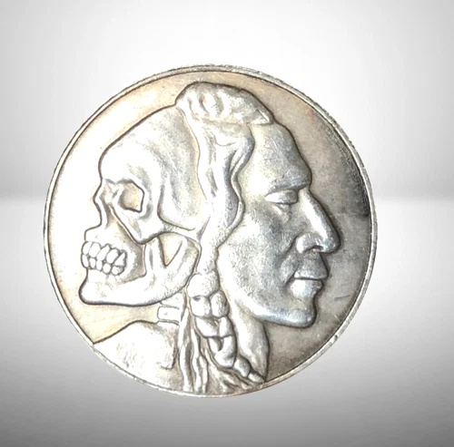 Skull Indian Native American Chief Brave Hobo Coin Art Carved US Jewelry Pendant