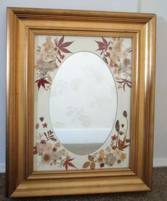 Lovely Vintage Decorative Gilt Frame Mirror Real Pressed Flowers Shirley Tomblin