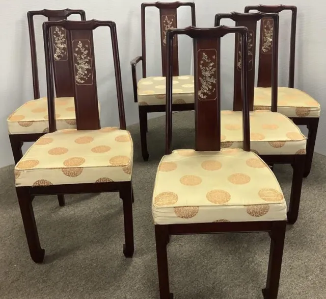 Vtg Chinese Rosewood Dining Chairs & 1 MCM Chinese Style Lamp & SideTable