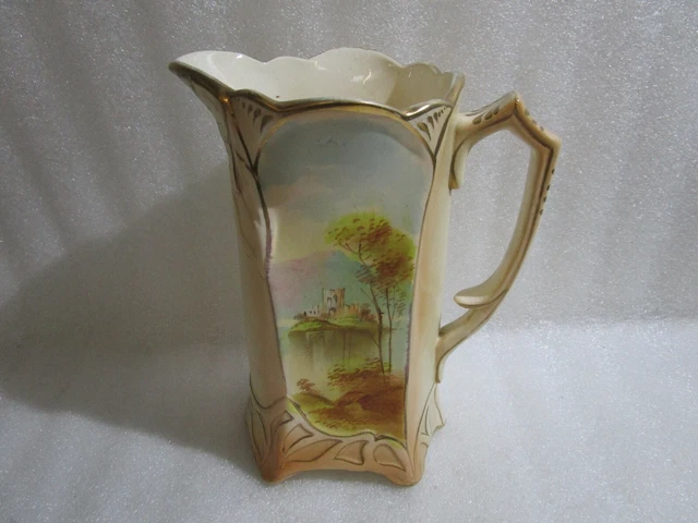 Vintage Antique Large  Handpainted  , Pitcher ,Jug  , Vase