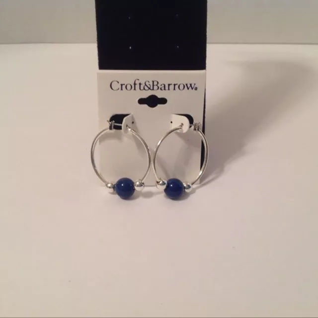 Croft and Barrow Silver Tone Hoop Earrings Blue