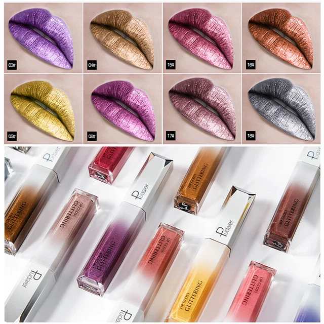 18 Colori Diamante Glitter Labbra Gloss Trucco Rossetto Liquido Lungo Durata  -