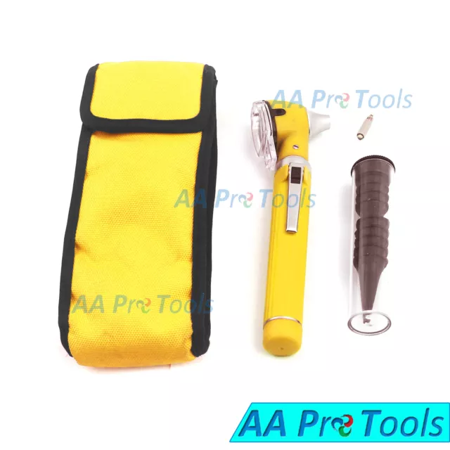 Mini Fiber Optic Otoscope Yellow Pocket Medical Ent Diagnostic Set