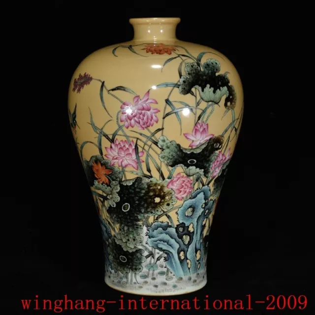 China Qing Dynasty enamel color porcelain lotus flowers grain bottle vase statue