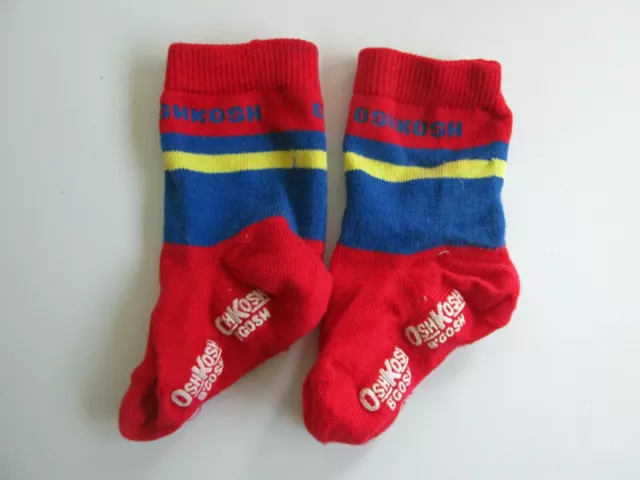 Vintage Osh Kosh Bgosh Baby 12 Months Socks Red Blue Yellow Bottom Tread