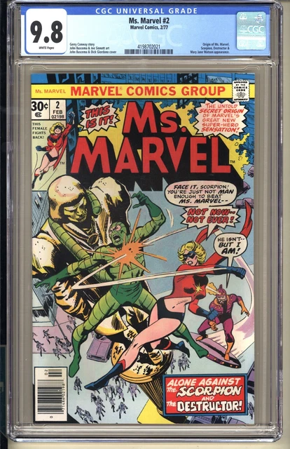 Ms. Marvel #2  CGC 9.8 WP NM/MT Marvel Comics 1977 Origin & Scorpion app v1