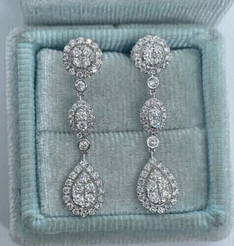 2.00 Ct Round Cut Lab Created Diamond 14K White Gold Plated Drop/Dangle Earrings